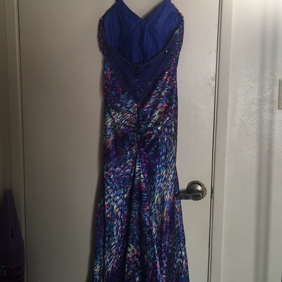 Halter Blue Mermaidback jeweled long flowing gown - Picture 3 of 4