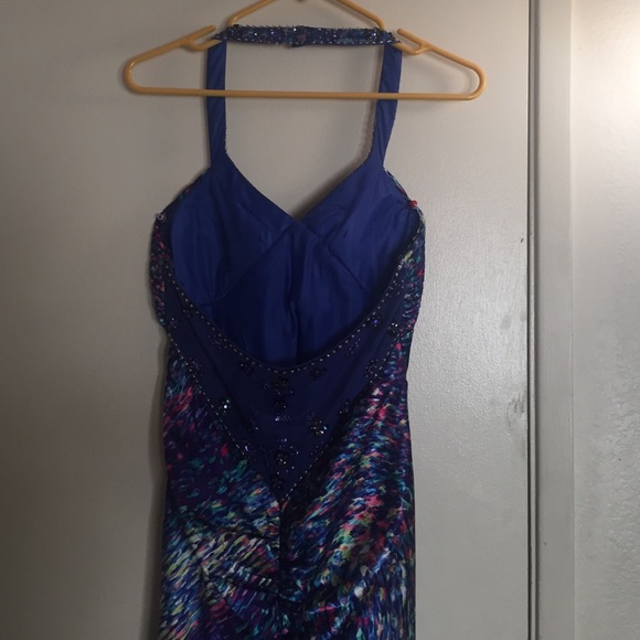 Halter Blue Mermaidback jeweled long flowing gown - Picture 4 of 4