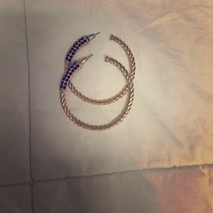 Gold hoop earrings with black rhinestones