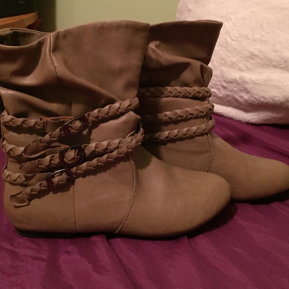 Dark beige faux leather ankle boots