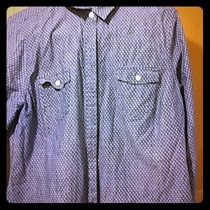 Denim shirt with white polka dots
