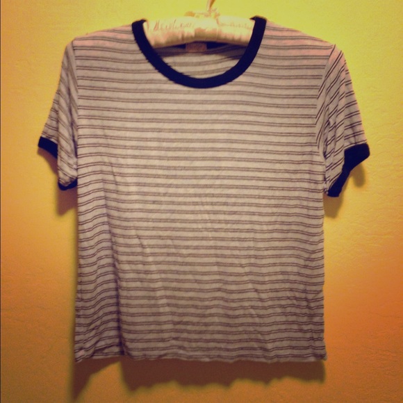 John halt light blue t-shirt. With white stripes