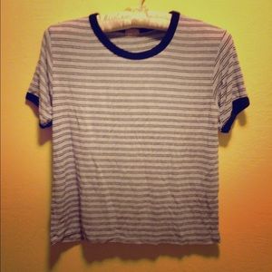 John halt light blue t-shirt. With white stripes