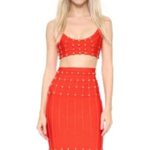 Herve Leger Abriana Studded Pencil Skirt + top set