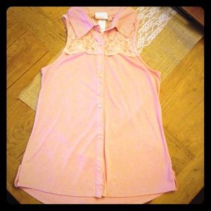 Peach sleeveless top with lace