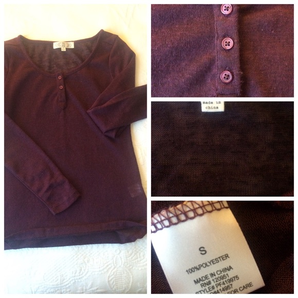 PINK ROSE: maroon 3 button Henley sweater