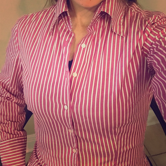 Express Tops - Pink, White and Black Pinstripe Button Up