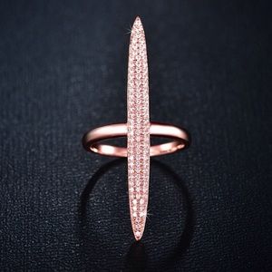 Rose gold or silver long bar ring. 18k plated CZ