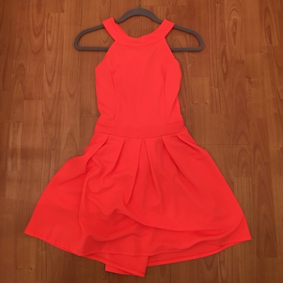 Beautiful bright pink high neckline dress with bow