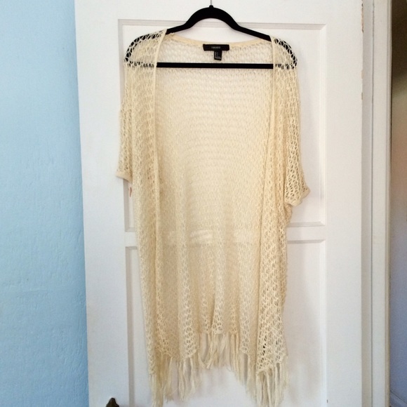 Cream Boho Sweater Knit Forever 21 Kimono
