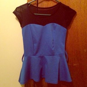 Black and Blue Peplum Top
