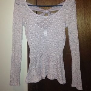 Grey & Silver Peplum Top with Bow Detail