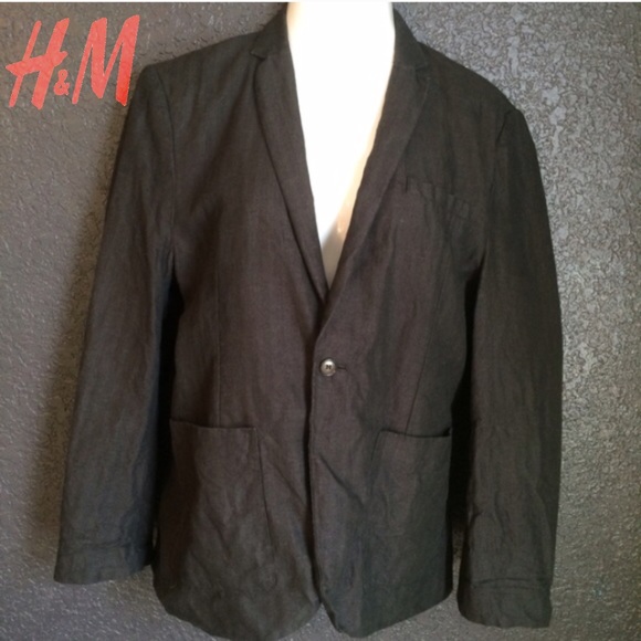 H&M men's charcoal herringbone blazer = women's 18