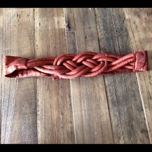 Vintage 80s Burnt Orange Twisted Rope Velcro Belt