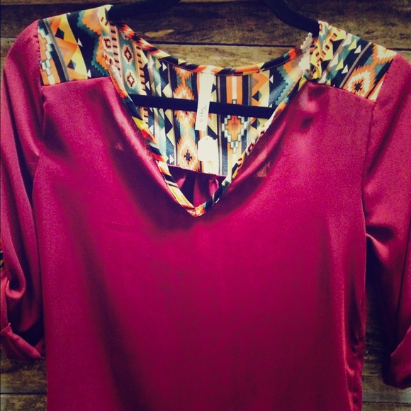 Maroon Aztec sheer top