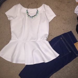 White Peplum Top
