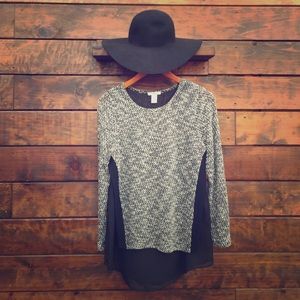 Mixed media knit & sheer blouse