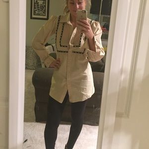 Free People mustard cotton and mesh blouse