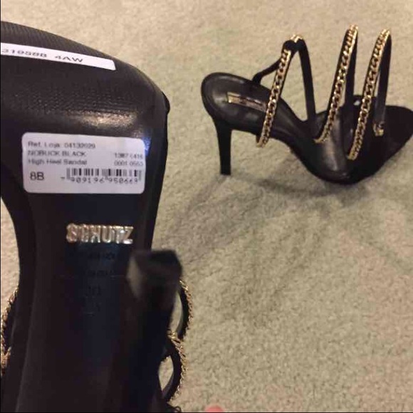NEW Schutz Monya Heels Ankle Wrap Black Gold Coil - Picture 4 of 4