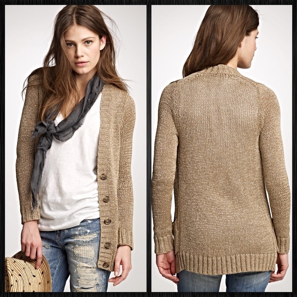 J. Crew Metallic Beach Cardigan in Camel