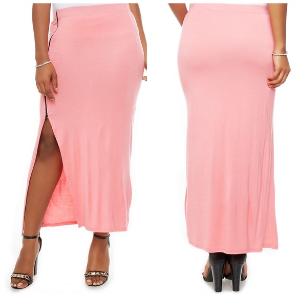 Coral pink maxi skirt