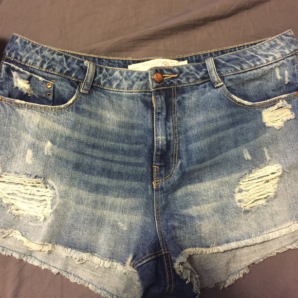 Distressed jean shorts
