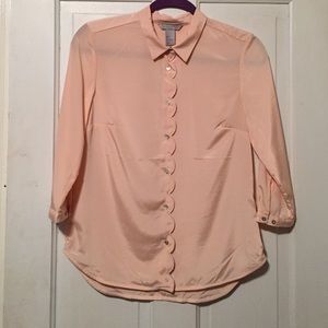 Never worn pink 3/4 sleeve blouse, scallop edge