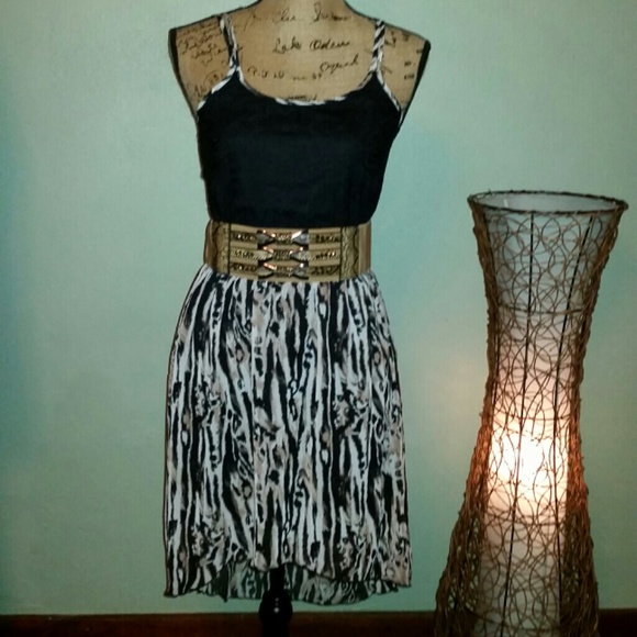 Leopard spaghetti strap dress w bling belt