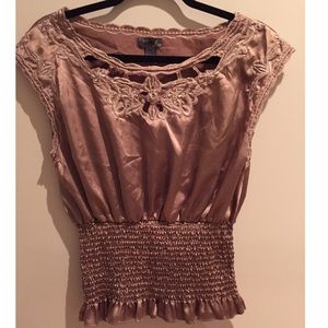SALE!! Cute satin blouse with crochet details