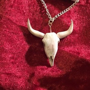 Hand Made Bull Horns Steer Skull Necklace
