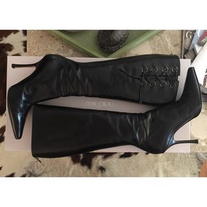 Jimmy Choo Knee High Black Leather Boots