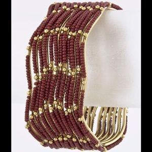 Anthropologie brown beads brass bangles bracelet