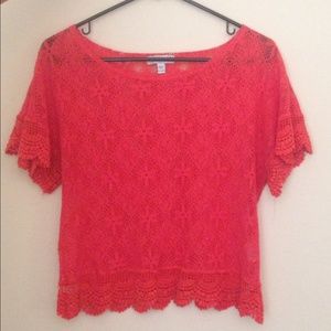 Orange red lace shirt/crop top