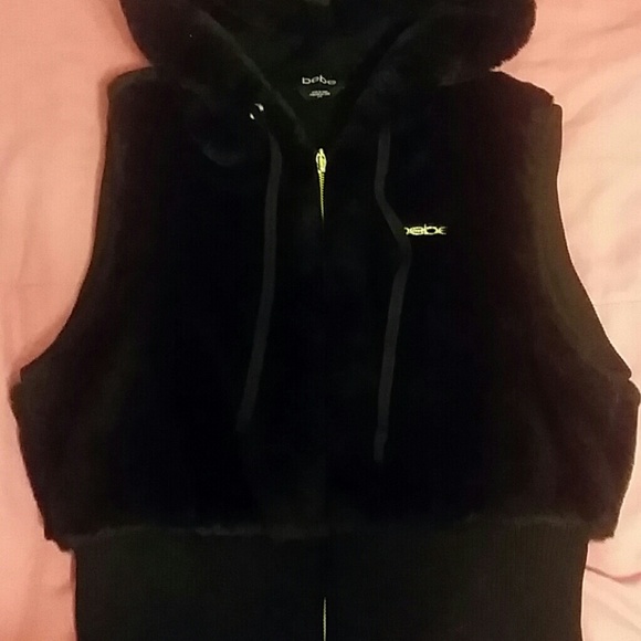 Bebe Black Faux Fur Vest Jacket