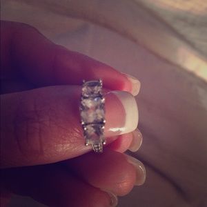 Three stone white Safire silver ring