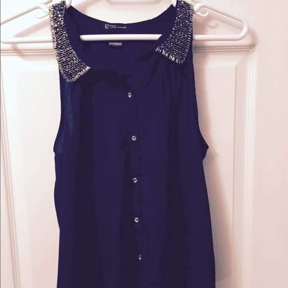 Black sheer beaded neck tank
