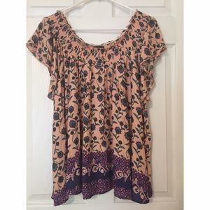 Peach Flower Sleeveless Smock Top