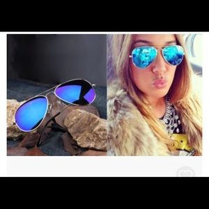 Blue aviator sunglasses.