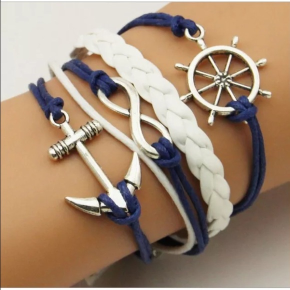 Jewelry - Make Offer Blue White Anchor Wrap Bracelet