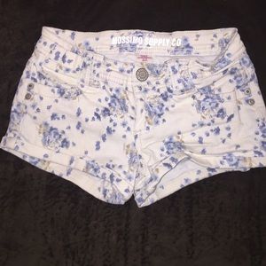 White blue and tan shorts
