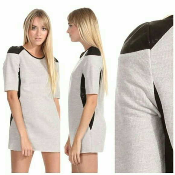 Knit Dress with Faux Leather Shoulders & Sides