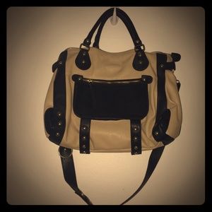 Black and cream leather hand bag