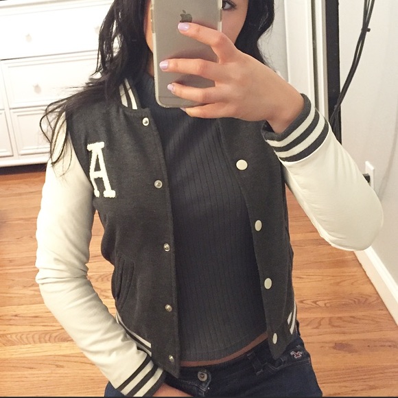 grey & white leather varsity/lettermans jacket