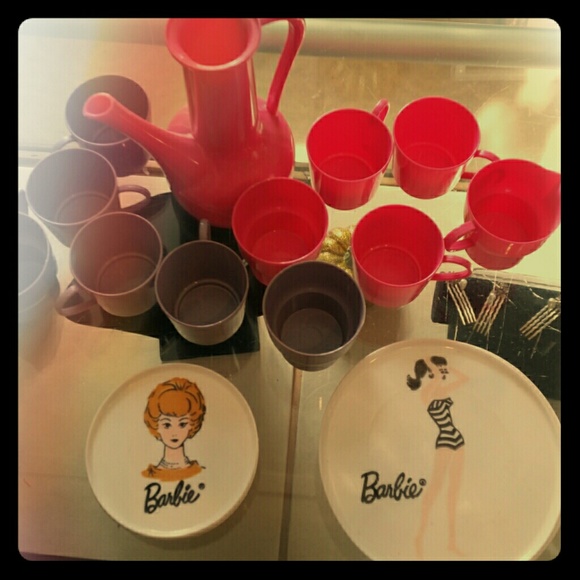 Plastic Barbie tea set