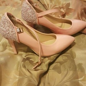 Blush and glitter almond toe heels