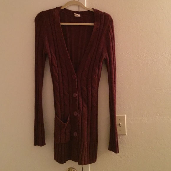 Long burgundy cardigan, only worn once still new