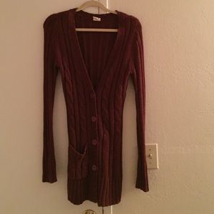 Long burgundy cardigan, only worn once still new