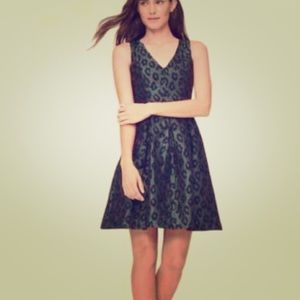 Fit and flare dress- emerald green leopard pattern