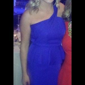 Royal blue peplum cut floor length formal