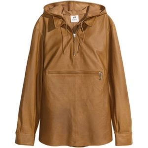 100% leather ,frt pkt w/concealed zip,raw edge hem